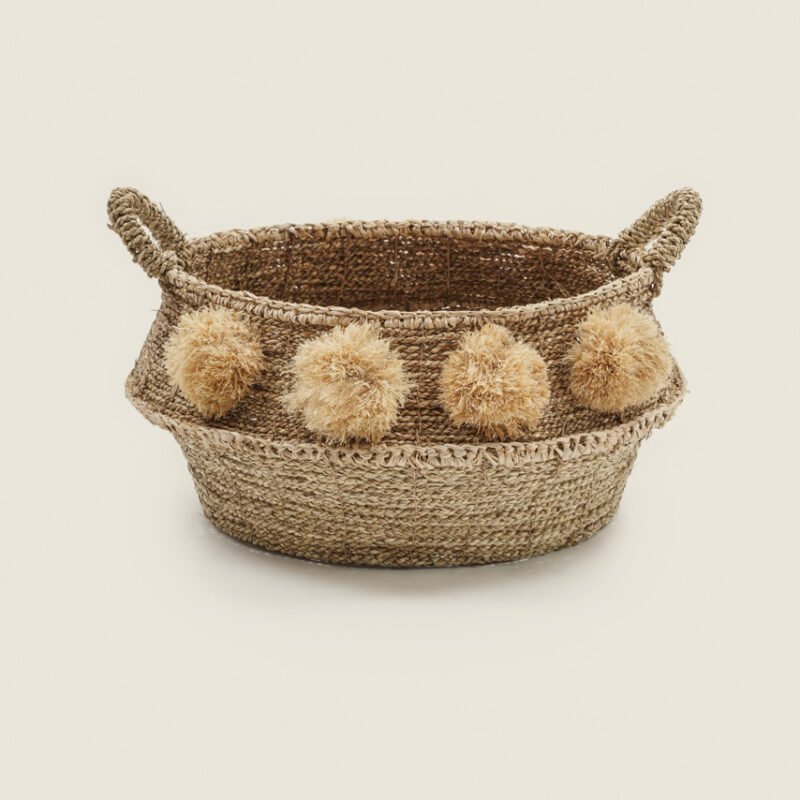 Pompom Seagrass Baskets (Set of 2)