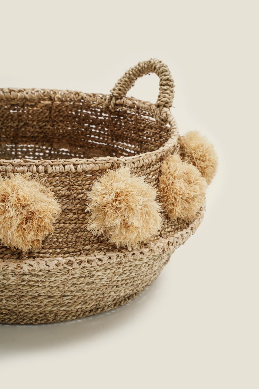 Pompom Seagrass Baskets (Set of 2)