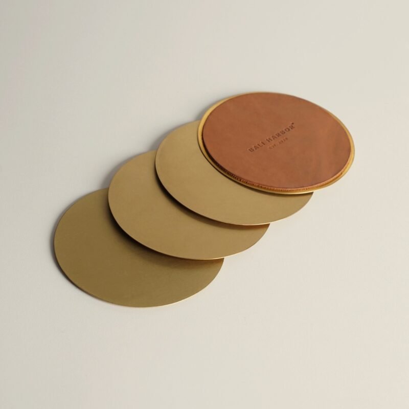 Natural brass and leather coaster (Set of 4)
