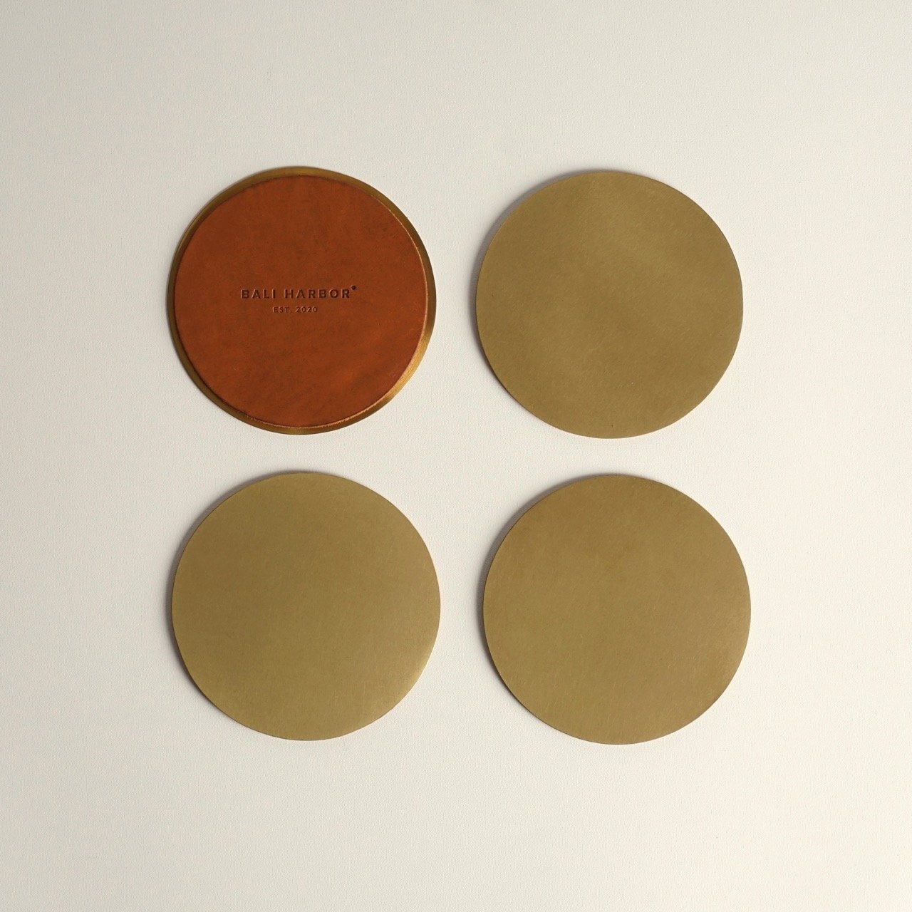 Natural brass and leather coaster (Set of 4)