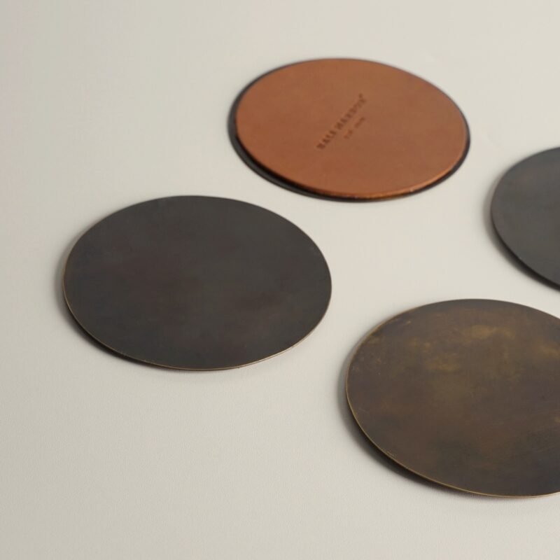 Antique brass and leather coaster (Set of 4)