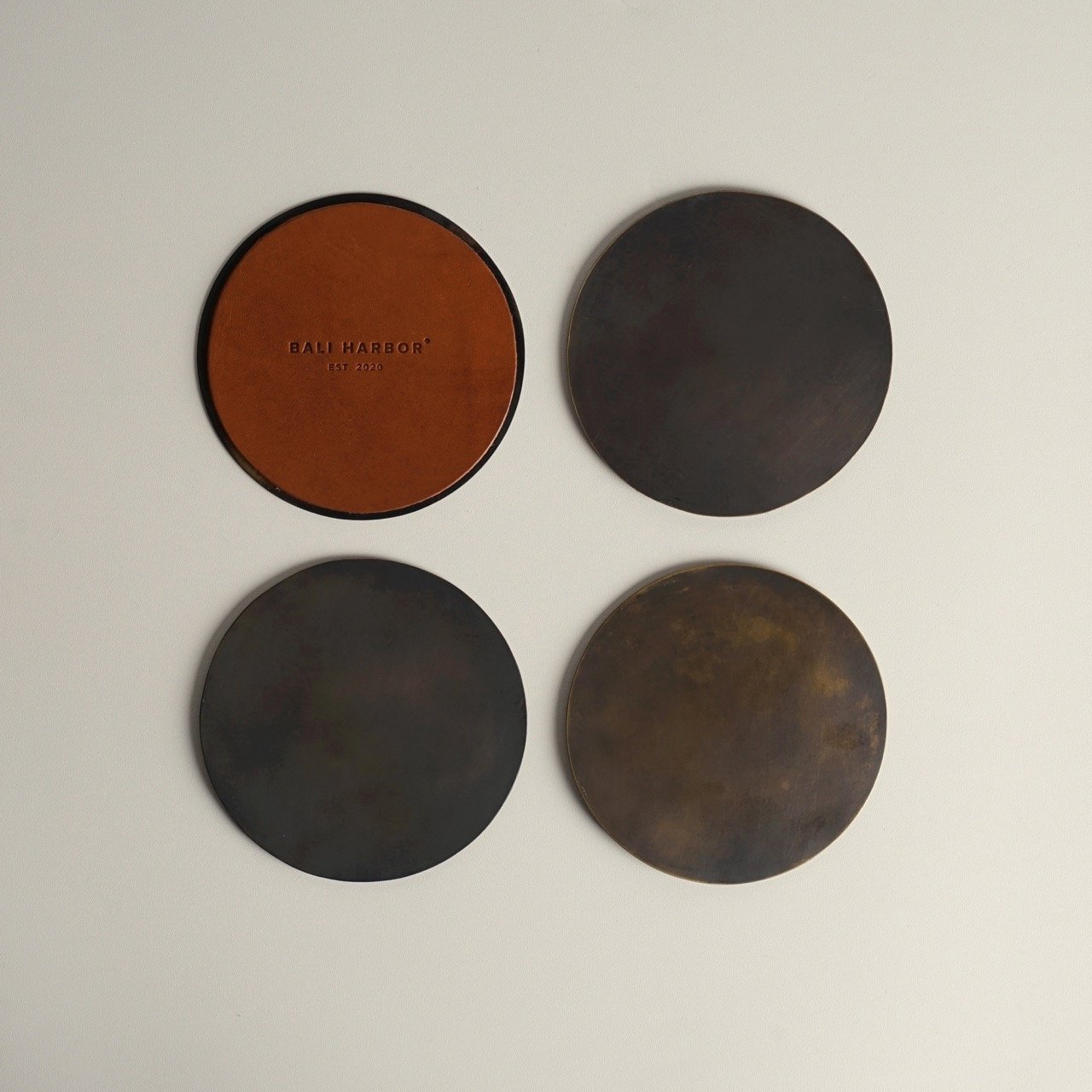 Antique brass and leather coaster (Set of 4)