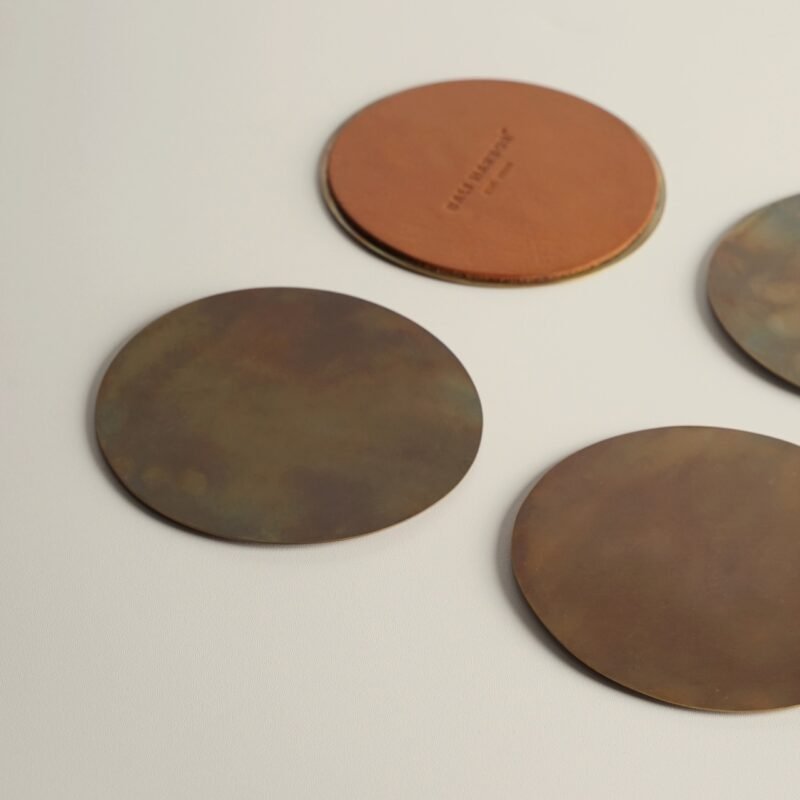 Patina brass and leather coaster (Set of 4)