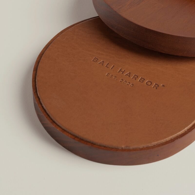 Teak wood and leather coaster (Set of 4)