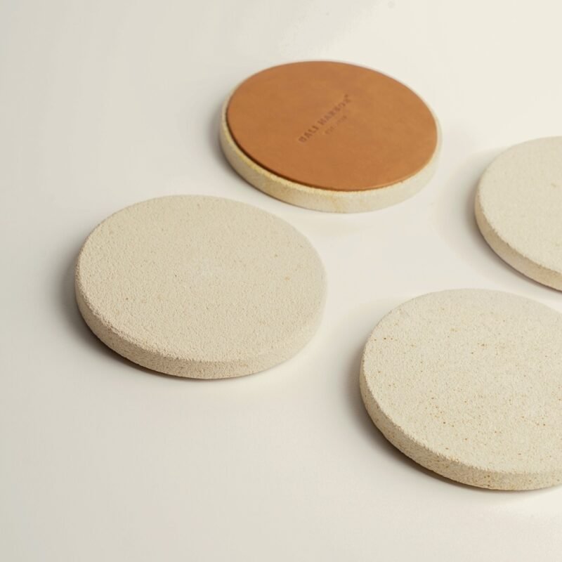 White stone and leather coaster (Set of 4)