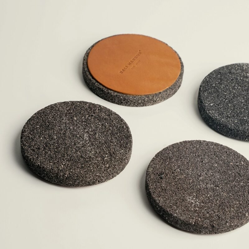Lav stone and leather coaster (Set of 4)