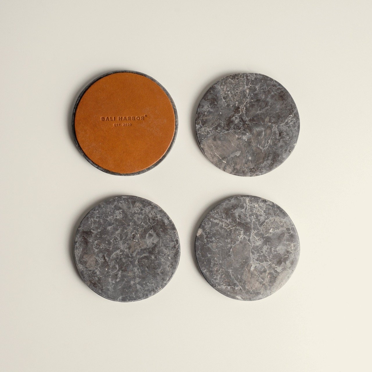 Black marble and leather coaster (Set of 4)