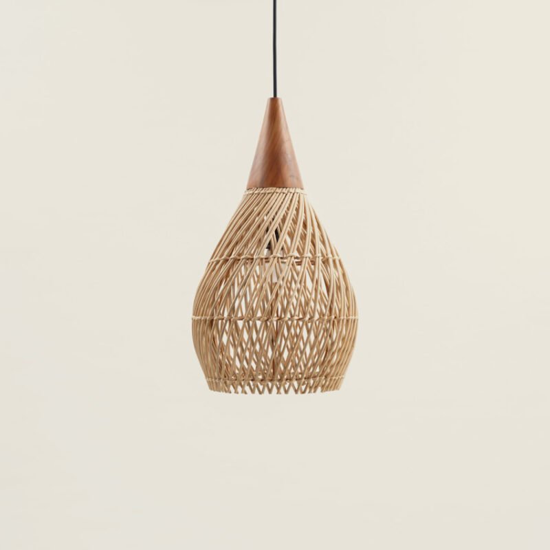 Natural rattan and teak wood lamp (Small)