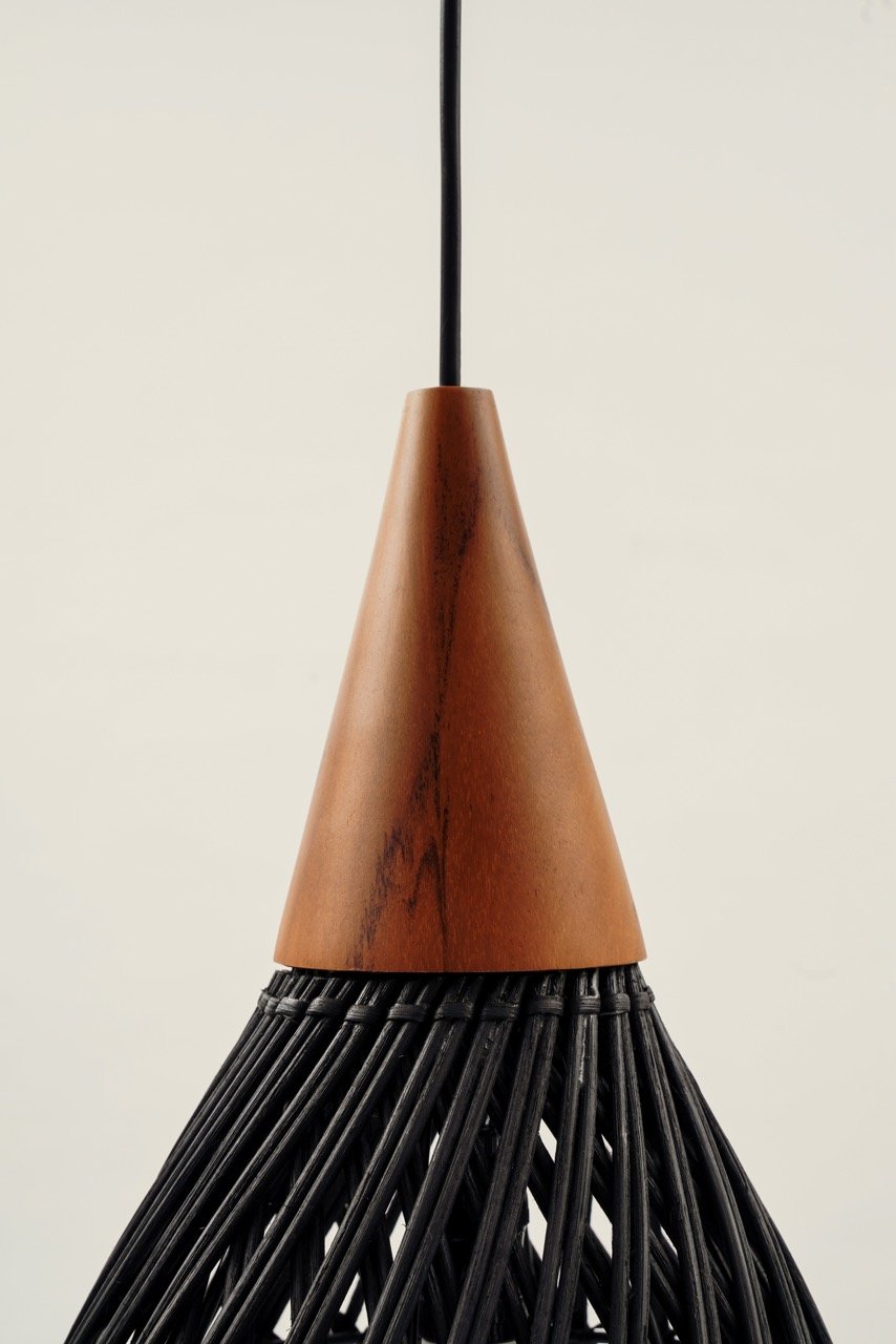 Black rattan and teak wood lamp (Small)