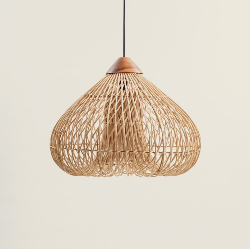 Natural rattan and teak wood lamp (Medium)